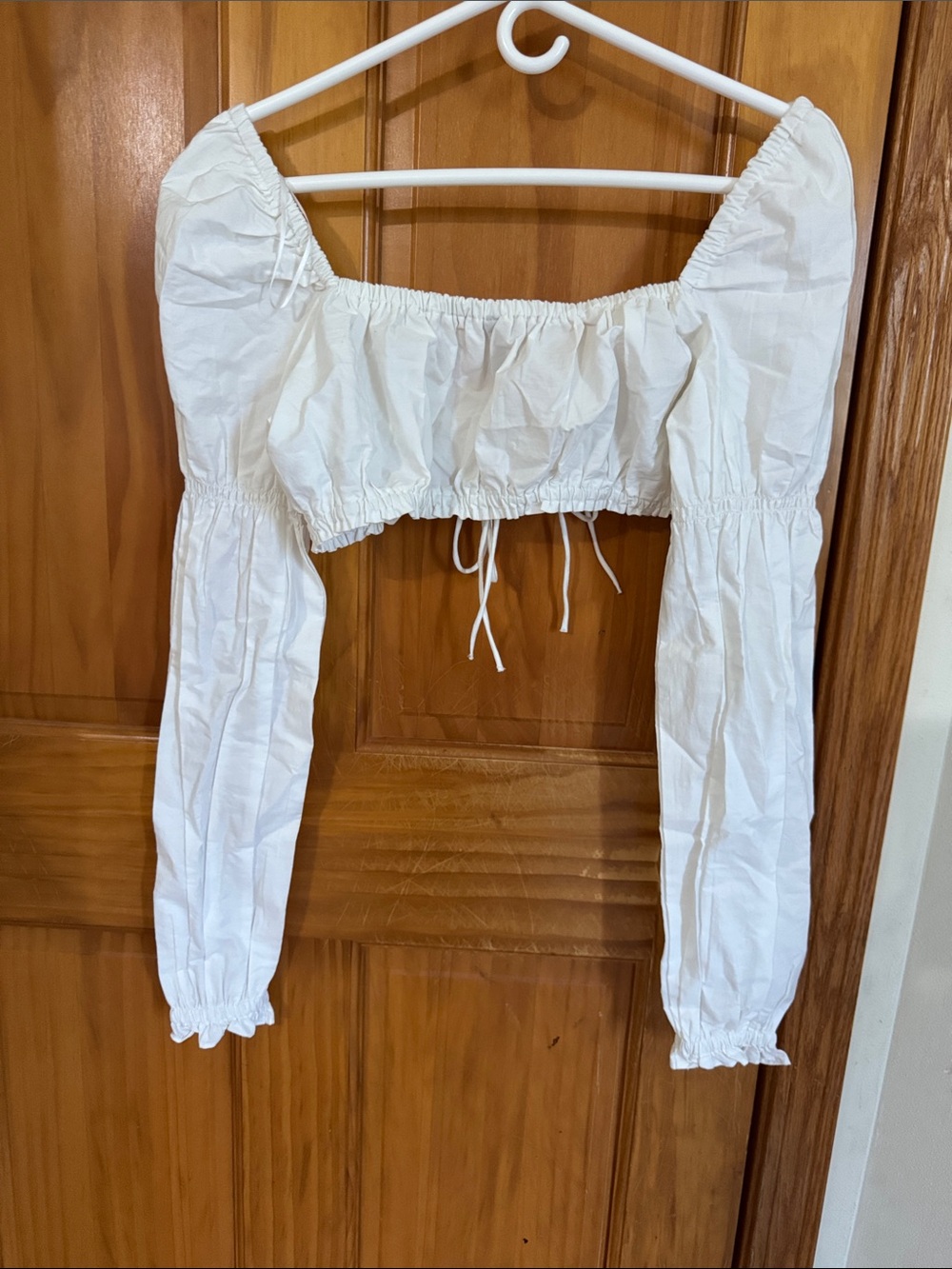 Divided White Long Sleeve Cropped Peasant Top